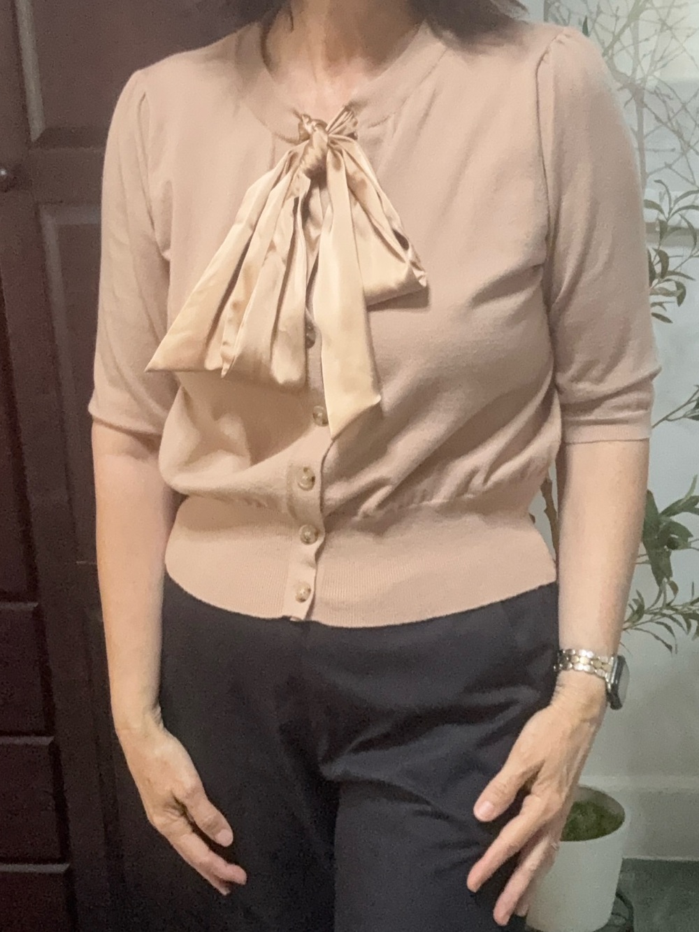 Bow Tie Short Sleeve Cardigan Sweater - Picture 4 of 8